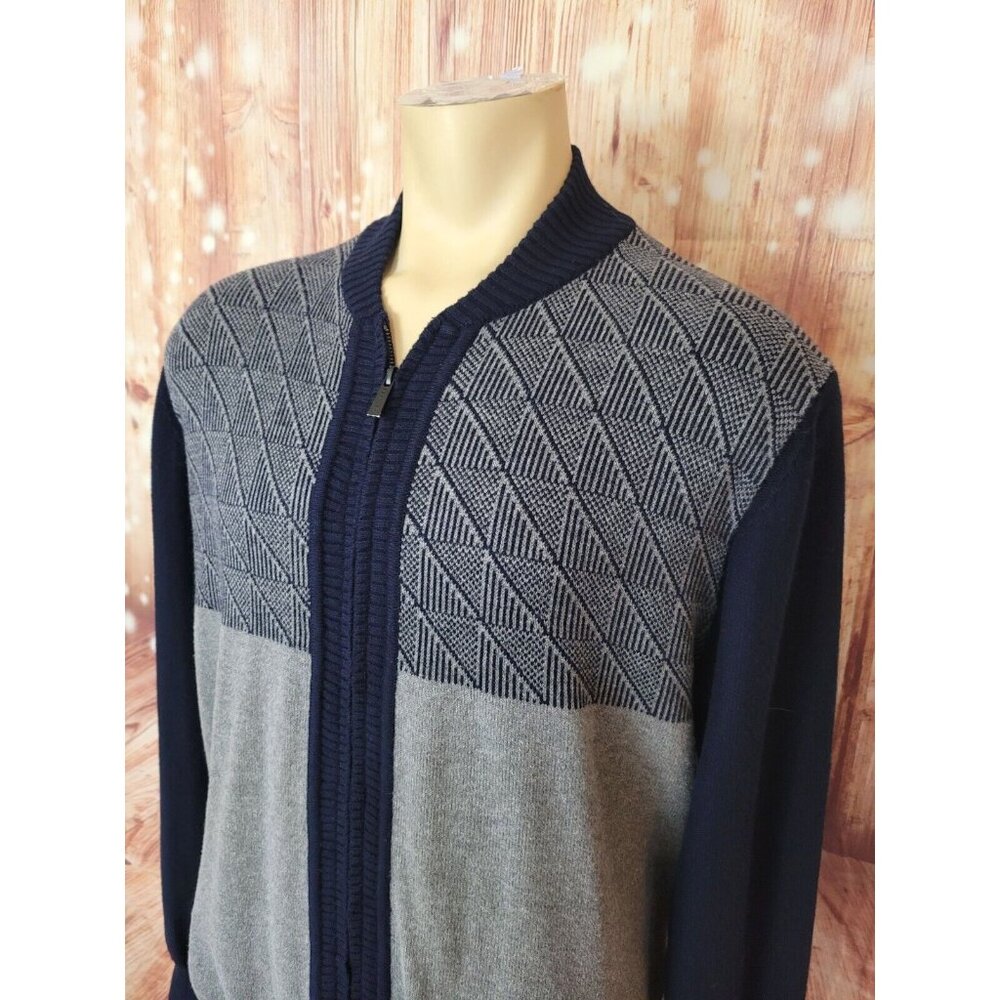 Sean John Men Sweater Full Zip Cardigan Navy Blue Gray Long Sleeve Size L - Picture 6 of 12